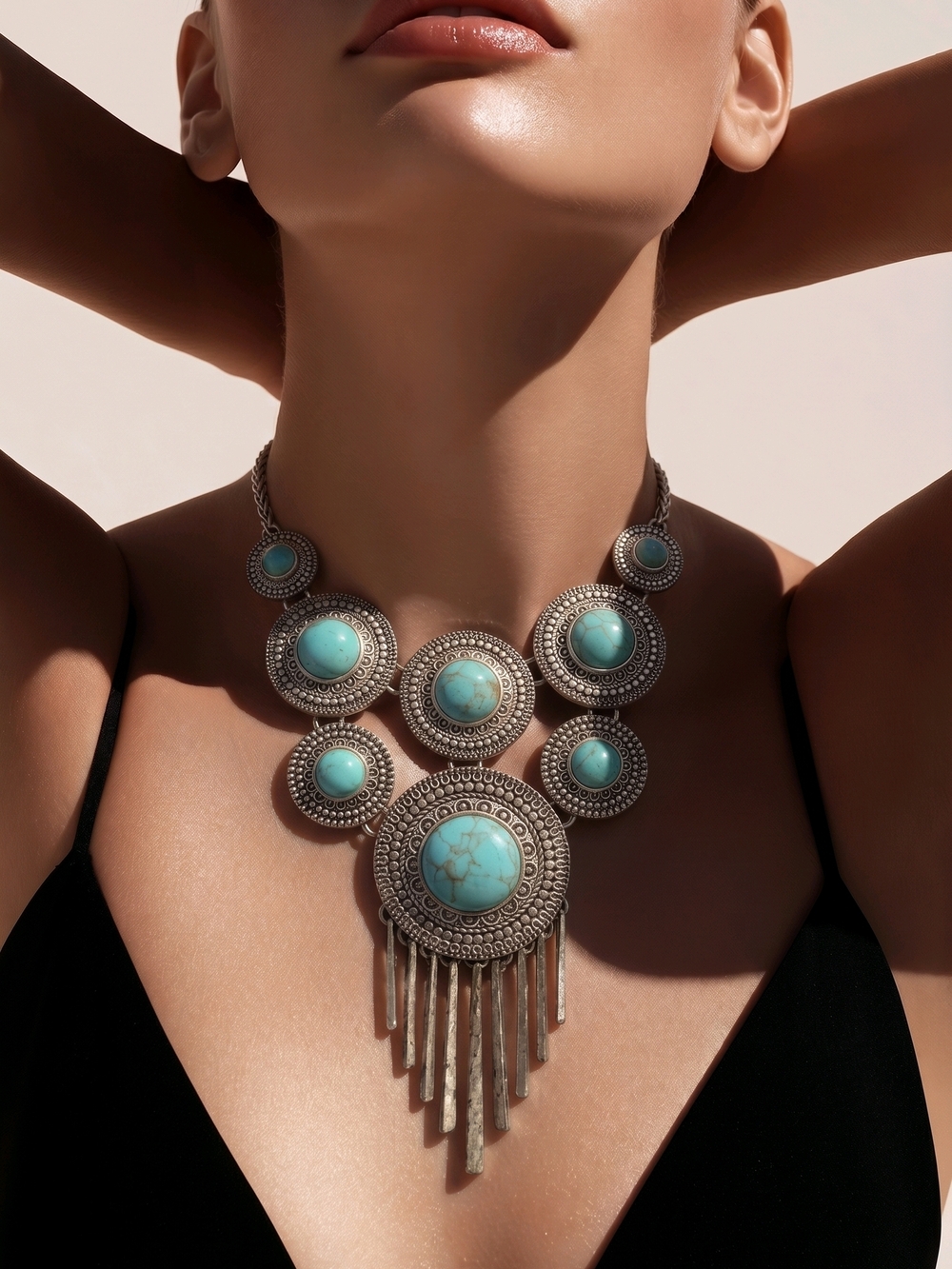 Lucky Brand cracked blue boho statement necklace vintage